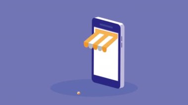akıllı telefon ve hediye kutusu ile mobil alışveriş teknolojisi animasyonu