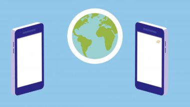 akıllı telefonlar ve dünya gezegeniyle mobil alışveriş teknolojisi animasyonu