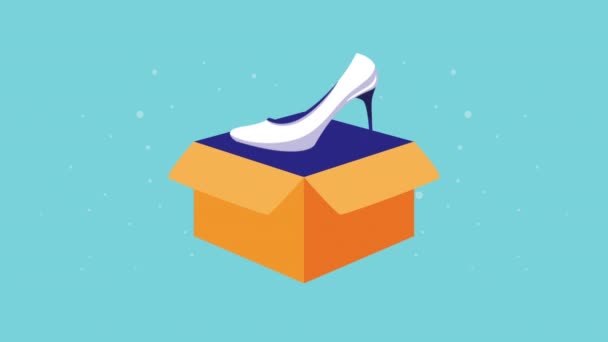 Zapato de tacón alto en caja de embalaje de animación — Vídeo de stock