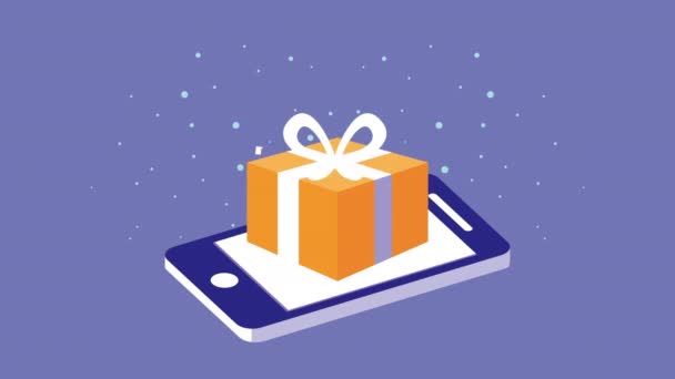 Animación de tecnología de compras móvil con smartphone y regalo — Vídeo de stock