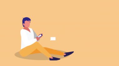 akıllı telefon kullanan bir adamla mobil alışveriş teknolojisi animasyonu