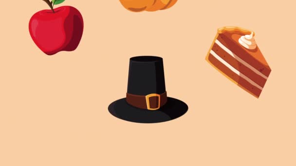 Glad Thanksgiving dag animation med set ikoner — Stockvideo