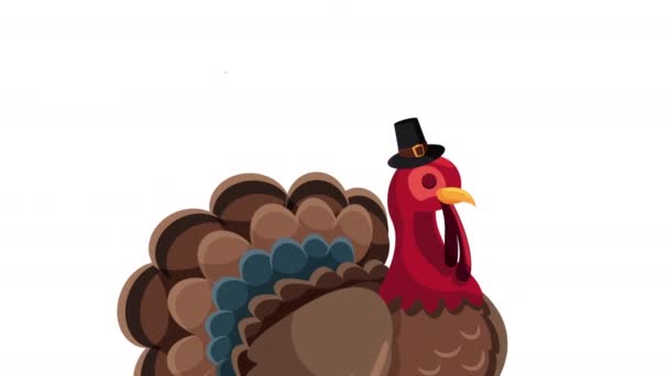 Happy Thanksgiving Day Animation Schriftzug mit Truthahn — Stockvideo