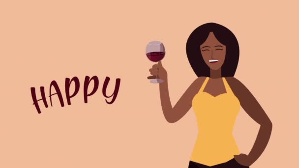 Heureux jour d'Action de grâces lettrage animation avec afro femme et chapeau de pèlerin — Video