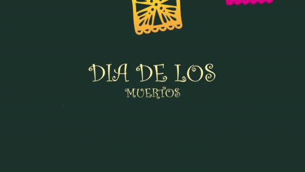 Dia de los muertos lettering animation with garlands — Stock Video