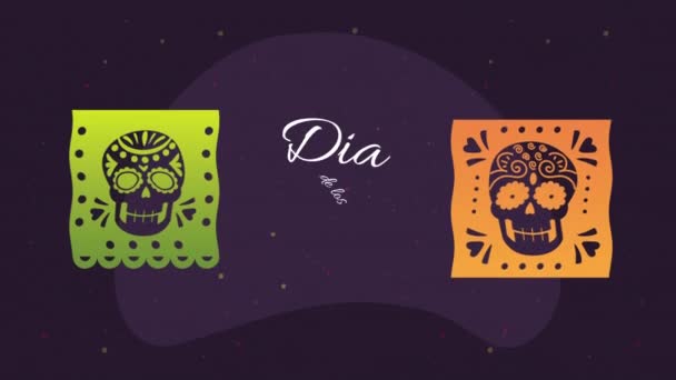 Dia de los muertos lettering animation with garlands party — Stock Video