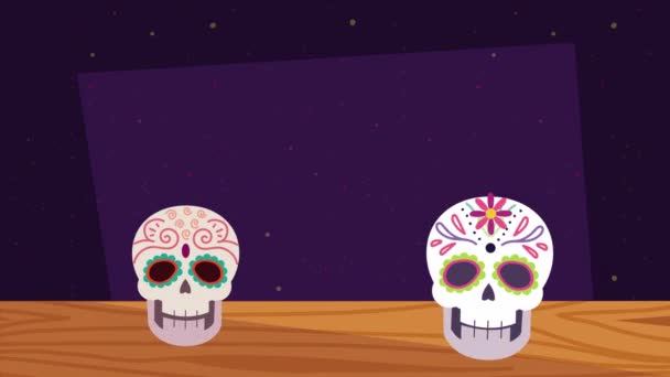 Dia de los muertos animation avec croix et têtes crânes — Video