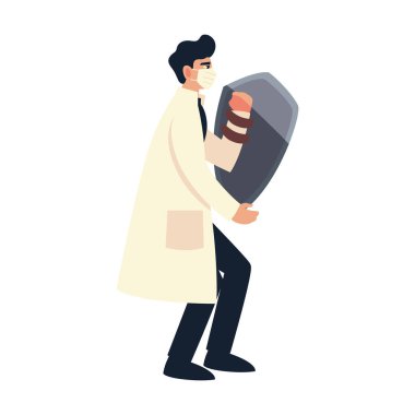 covid 19 virüs koruması ve maske ve kalkan izole vektör tasarımlı insan doktoru.