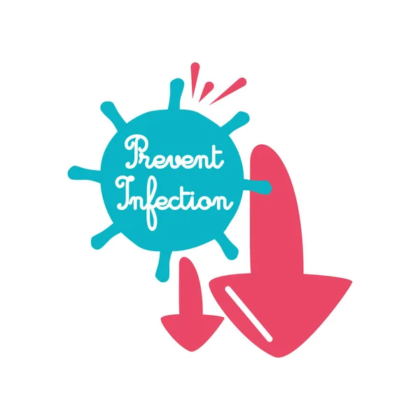 Covid 19 virus pegatina de prevenir la infección con el diseño de vectores de flechas — Vector de stock