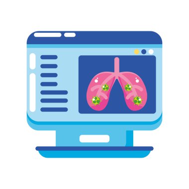 covid 19 virüsü bilgisayar vektör tasarımında ciğerlerin içinde
