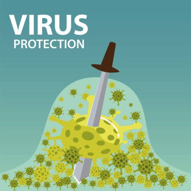 Kılıç vektör tasarımlı covid 19 virüs koruması