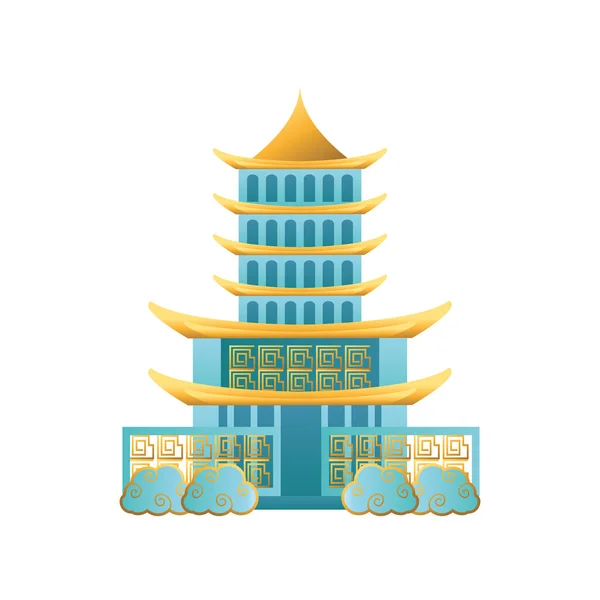 Bâtiment de tour de maison bleue chinoise conception vectorielle — Image vectorielle