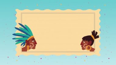 Aztek kültürü yerli profilleri ve kartal altın idol animasyonu