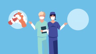 profesyonel kadın doktorlar covid19 ikon animasyonunu önlediler