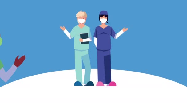 Interracial professionals doctors staff animation — Stock Video