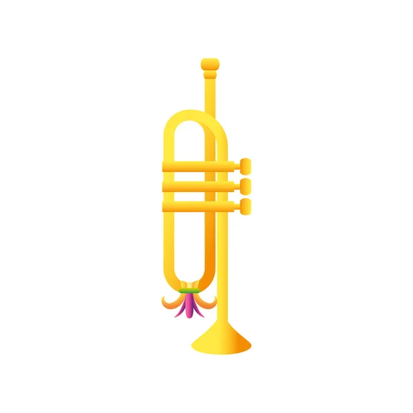 Instrumento de música de trompeta mardi gras con plumas — Vector de stock