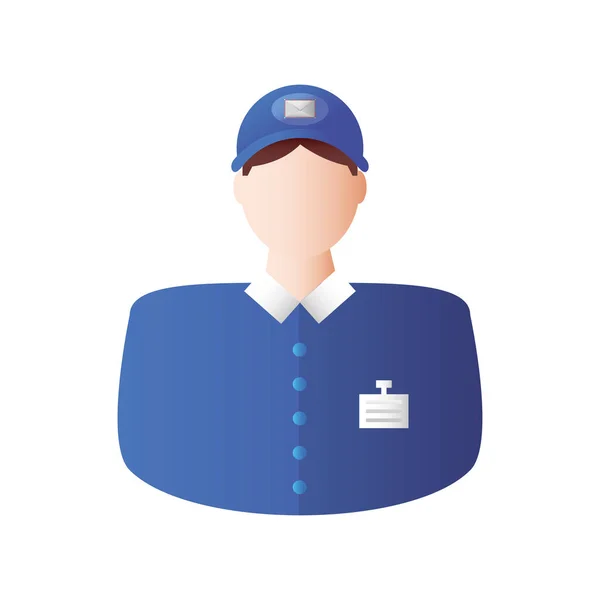Servicio postal, cartero en uniforme azul y gorra sobre fondo blanco — Archivo Imágenes Vectoriales