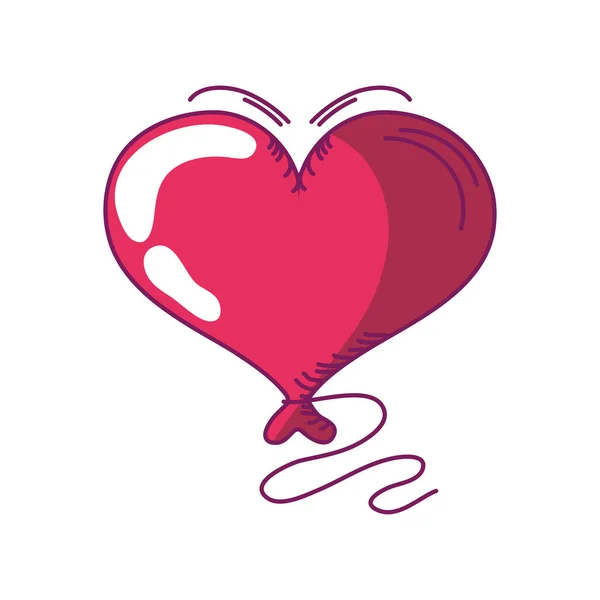 Feliz día de San Valentín lindo corazón en forma de globo dibujado a mano estilo — Archivo Imágenes Vectoriales