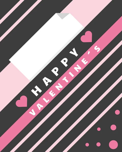 Glücklich Valentinstag Text Herzen Streifen Hintergrund in Memphis-Stil — Stockvektor