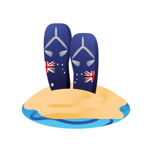 Australie jour, tongs dans le sable avec drapeau australien — Image vectorielle