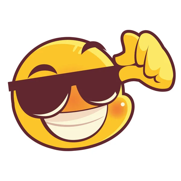 Funny emoji wearing sunglasses, emoticon face expression social media — Stock Vector