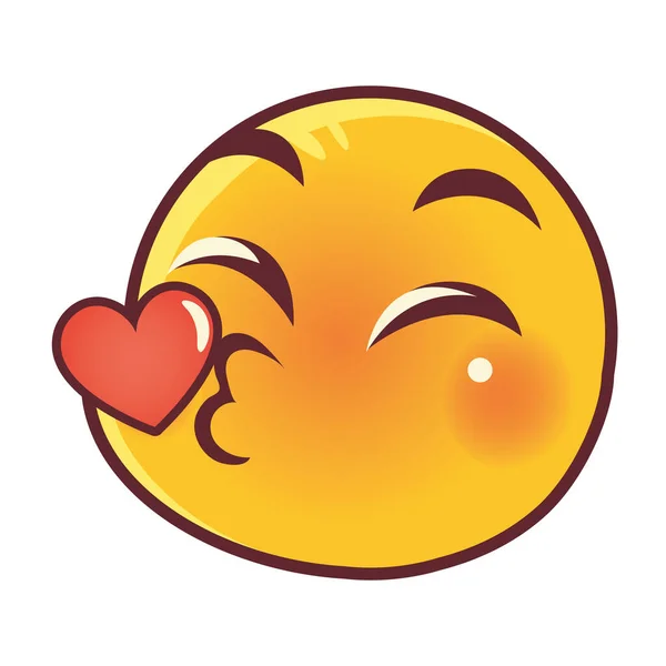 Emoji divertido, emoticono beso expresión de la cara medios sociales — Vector de stock
