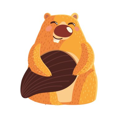 Kunduz memeli kemirgen çizgi film hayvan simgesi beyaz arka plan tasarımı üzerinde