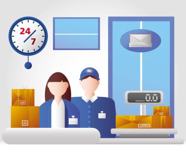 Ağırlık ölçeği posta zarfı ile posta servisi çalışanları