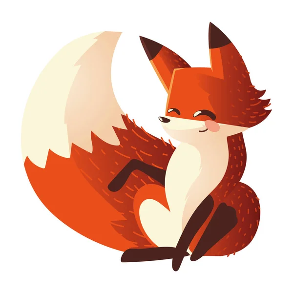 Lindo zorro sentado icono animal de dibujos animados sobre el diseño de fondo blanco — Vector de stock