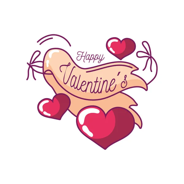 Feliz día de San Valentín escrito a mano cinta de letras y globos estilo dibujado a mano — Vector de stock