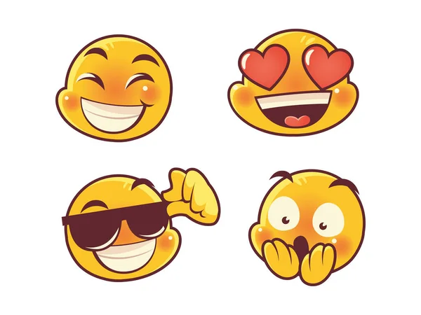 Emoji caras expresión divertido feliz amor y sorprendido conjunto — Vector de stock