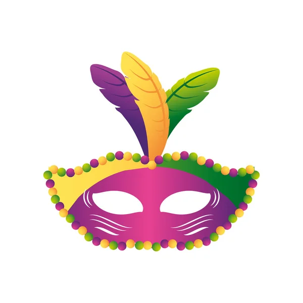Máscara de carnaval mardi gras con cuentas y plumas decoración — Vector de stock