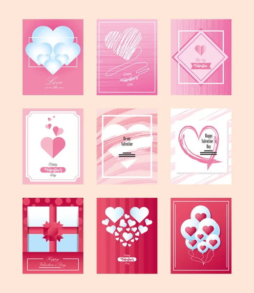 ハッピーバレンタインデーのアイコンセットロマンチックな愛様々なカードデザイン — ストックベクタ