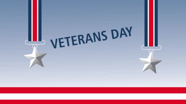 Happy veterans day lettering animation with stars hang — Stok Video