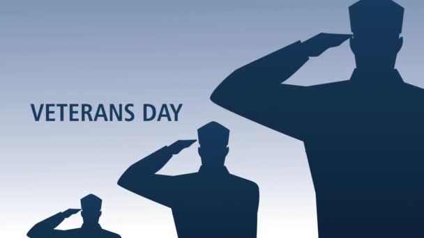 С Днем ветеранов написания анимации с солдатами приветствуя — стоковое видео