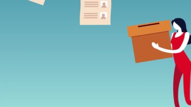 Seçim günü, kadınların oy sandığı ve kartları kaldırmasıyla demokratik animasyon