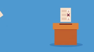 Seçim günü demokratik animasyon. Kadın oy kartını kaldırıp vazoyu kaldırıyor.