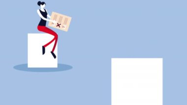 Seçim günü demokratik animasyon. Çift oy kartını kaldırıyor.