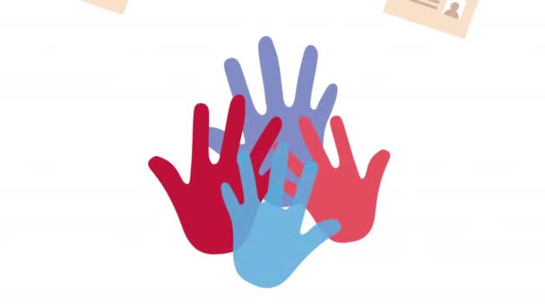 Verkiezingsdag democratische animatie met stemkaarten en handafdrukken — Stockvideo