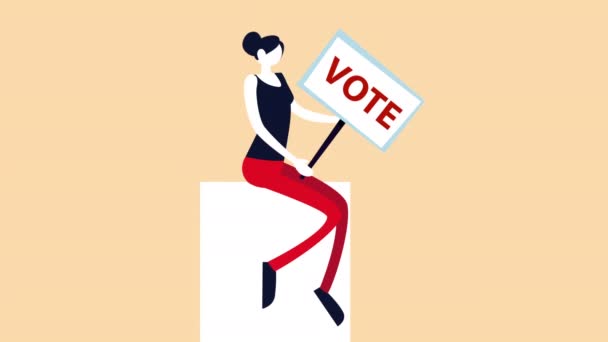 Dia da eleição animação democrática com eleitor feminino com banner — Vídeo de Stock