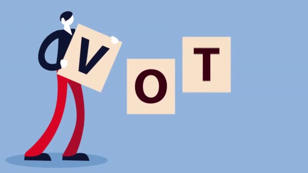 Verkiezingsdag democratische animatie met mannelijke kiezers heffen brieven — Stockvideo