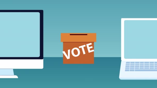 Pemilihan hari animasi demokrasi dengan kotak suara dan perangkat elektronik — Stok Video