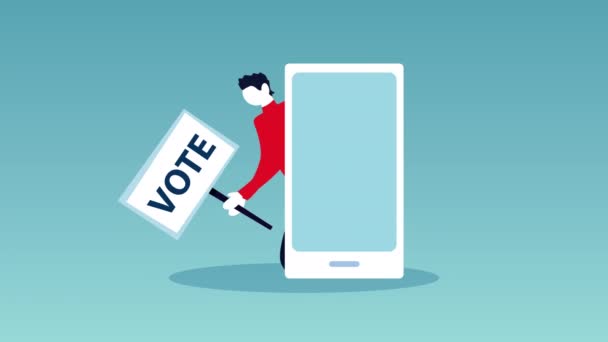 Día de las elecciones animación democrática con votante masculino en smartphone — Vídeos de Stock