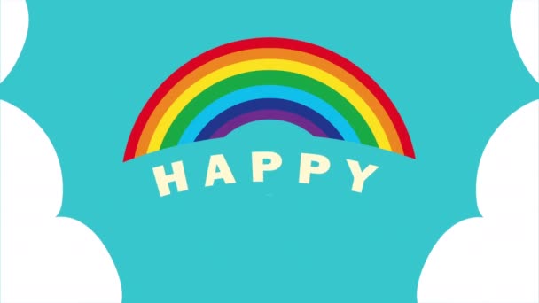 Felice giorno dei bambini lettering con arcobaleno — Video Stock