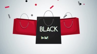 Alışveriş poşetlerinde harfleri olan siyah cuma indirimi animasyonu.