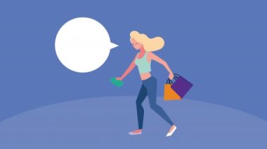 Alışveriş çantalı kadın müşteri animasyonu