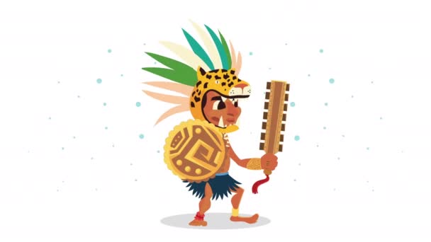 Cultura azteca nativa con jaguar sombrero de animación — Vídeos de Stock