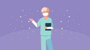 Tıbbi düzen animasyonu olan profesyonel kadın doktor.