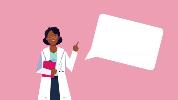 Profesional afro mujer médico hablando animación — Vídeos de Stock