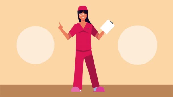 Женщина-врач с мытьем рук и человек носить медицинскую маску анимации — стоковое видео